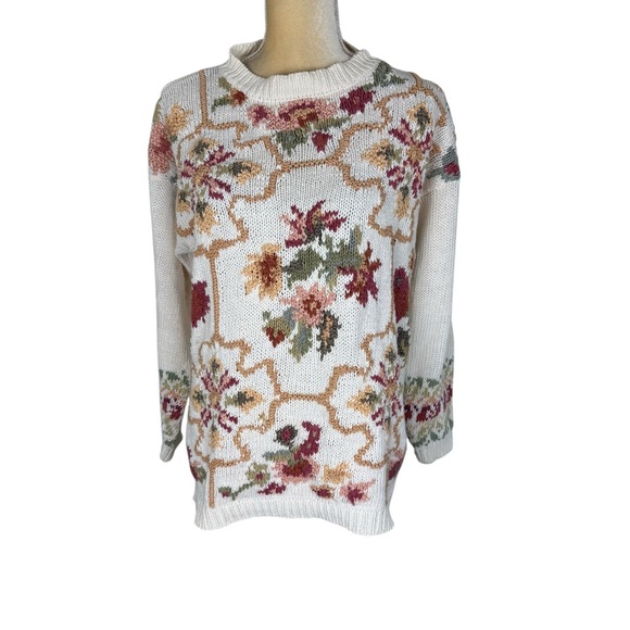 Crystal Kobe Sweaters - Crystal Kobe Multicolor Floral Knit Long Sleeve Crew‎ Neck Sweater Vintage Large